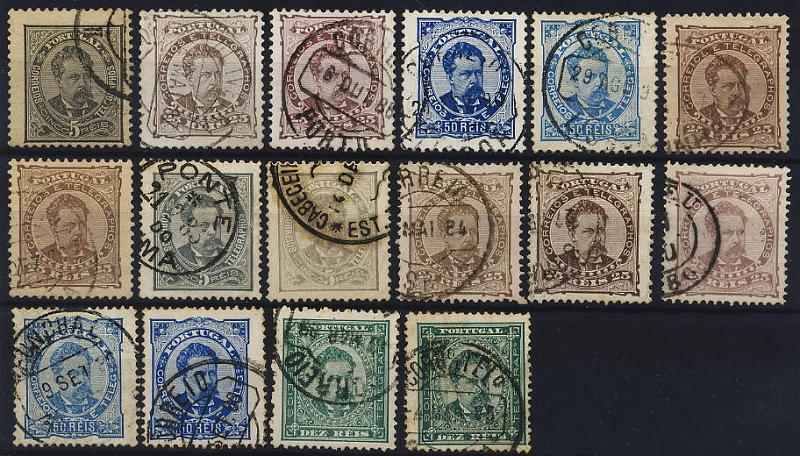 0270.jpg -     Lote:    270            Colecção Clássica - 2.ª parte       Descrição:         1882/1887 &mdash; D. Luís de frente. Lote composto por 16 selos, com variedades de denteados e papeis. Alguma marcofilia. Lote a ver.        Lote       Valor Base:     &euro; 20,00     Valor Venda:     Retirado     