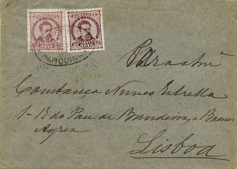 0276.jpg -     Lote:    276            Colecção Clássica - 2.ª parte       Descrição:         1882/1883 &mdash; D. Luís I de frente. Sobrescrito circulado da Barquinha (04.11.86) para Lisboa (05.11.86) com 2 selos de 25 reis castanho CE57, sendo um em denteado 12 &frac12;, papel liso e outro em denteado 11 &frac12;, papel porcelana. Carimbo de dupla oval batido a preto "CORREIO / BARQUINHA". MB e R.        Carta       Valor Base:     &euro; 50,00     Valor Venda:     &euro; 70,00     