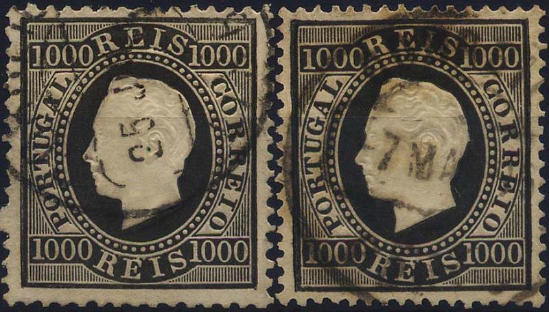 0304.jpg -     Lote:    304            Colecção Clássica - 2.ª parte       Descrição:         1884 &mdash; D. Luís I. Fita direita. Nova cor e valor. CE67, 1000 reis preto papel liso. Lote composto por dois selos: um em denteado 12 &frac12;, e outro em 13 &frac12;. Valor de catálogo &euro; 318,00.        O       Valor Base:     &euro; 60,00     Valor Venda:     &euro; 140,00     