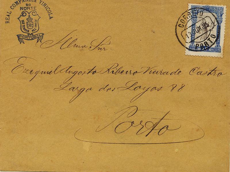 0356.jpg -     Lote:    356            Colecção Clássica - 2.ª parte       Descrição:         1895 &mdash; 7.º Centenário do Nascimento de S. António. Sobrescrito circulado no Porto (13.06.95) com selo de 50 reis azul e castanho. CE117.        Carta       Valor Base:     &euro; 30,00     Valor Venda:     &euro; 38,00     