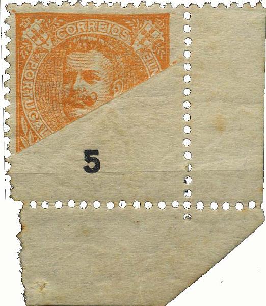 0371.jpg -     Lote:    371            Colecção Clássica - 2.ª parte       Descrição:         1895/1896 &mdash; Carlos I, tipo Mouchon. CE127, 5 reis amarelo. Selo com impressão parcial. MB e MR.        **       Valor Base:     &euro; 10,00     Valor Venda:     &euro; 34,00     