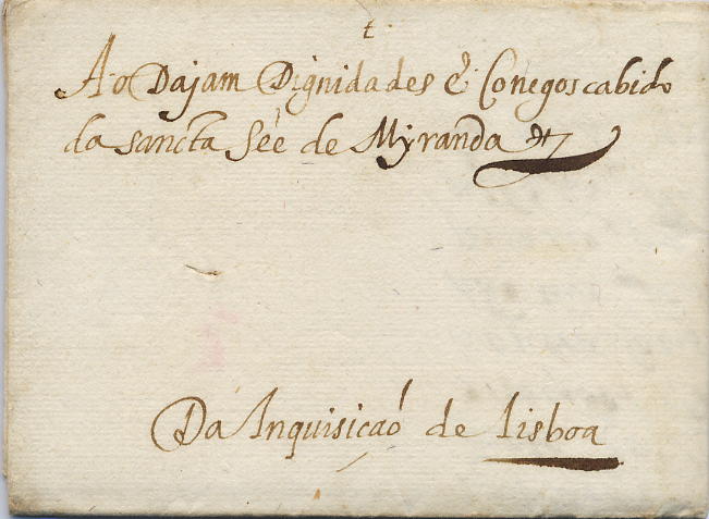 0452.jpg -     Lote:    452            Portugal       Descrição:      Correios-Mores.   Carta da Inquisição de Lisboa (22.04.1614) para o cabido da Sé de Miranda. Período do 6.º Correio-Mor António Gomes da Mota &mdash; cargo comprado à coroa pelo seu antecessor em 1606 e que se manteve na posse desta família até 1797. MB e MR.        Carta       Valor Base:     &euro; 200,00     Valor Venda:     &euro; 800,00     