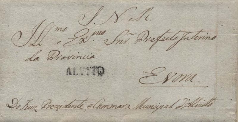 0460.jpg -     Lote:    460            Portugal       Descrição:      Alvito &mdash;   A preto, GM AVT1, em carta datada de Alvito (02.12.34) para Évora, isenta de franquia. MB.        Carta       Valor Base:     &euro; 40,00     Valor Venda:     &euro; 44,00     
