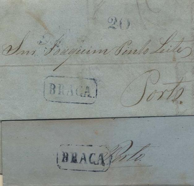 0468.jpg -     Lote:    468            Portugal       Descrição:      Braga &mdash;   A azul, GM BGR4. Lote de duas cartas datadas de Braga (27.05.1847 e 18.08.51) para o Porto. Ambas com o porte de 20 reis batido a azul.        Carta       Valor Base:     &euro; 12,00     Valor Venda:     Retirado     