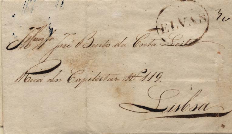 0484.jpg -     Lote:    484            Portugal       Descrição:      Elvas &mdash;   A sépia, GM ELV5 em carta datada de Elvas (21.08.41) para Lisboa (23.08.41), com o porte de 30 reis manuscrito a sépia.        Carta       Valor Base:     &euro; 30,00     Valor Venda:     &euro; 30,00     