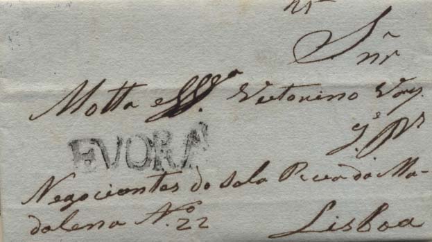 0488.jpg -     Lote:    488            Portugal       Descrição:      Évora &mdash;   A preto, GM EVR3 em carta datada de Évora (07.12.39) para Lisboa * LSB25 (11.12.39) com o porte de 25 reis manuscrito a sépia. Uso pouco comum de um carimbo de correio marítimo à chegada de correio de terra.        Carta       Valor Base:     &euro; 35,00     Valor Venda:     &euro; 35,00     
