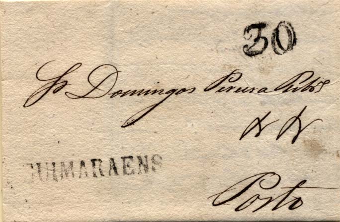 0495.jpg -     Lote:    495            Portugal       Descrição:      Guimaraens &mdash;   A preto, GM GMR1 em carta datada de Guimarães (24.09.29) para o Porto, com o porte de 20 reis batido a preto, emendado para 30 reis com carimbo também batido a preto.        Carta       Valor Base:     &euro; 28,00     Valor Venda:     &euro; 28,00     