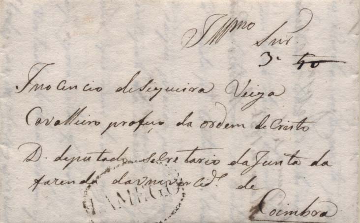 0499.jpg -     Lote:    499            Portugal       Descrição:      Lamego &mdash;   A sépia, GM LMG2 em carta datada de Carquere (01.03.1831) para Coimbra, com o porte inicial de 50 reis manuscrito a sépia, emendado para 30 reis, também manuscrito a sépia.        Carta       Valor Base:     &euro; 20,00     Valor Venda:     Retirado     