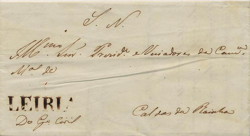 0504.jpg -     Lote:    504            Portugal       Descrição:      Leiria &mdash;   A sépia, GM LRA5, em carta datada de Leiria (20.03.1847) para Caldas da Rainha, isenta de porte. MB.        Carta       Valor Base:     &euro; 12,00     Valor Venda:     &euro; 14,00     