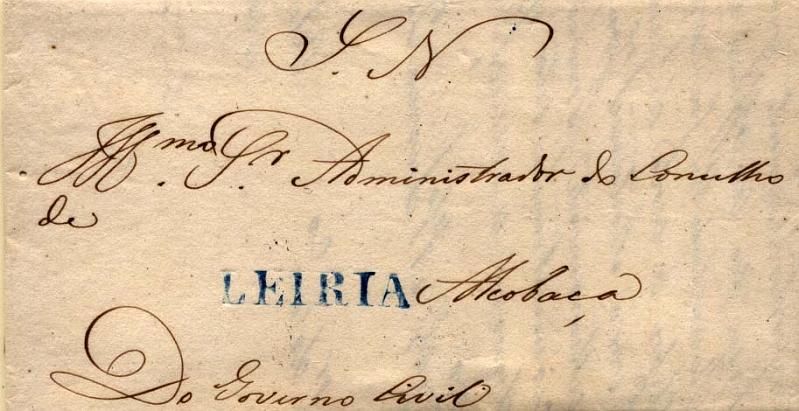 0507.jpg -     Lote:    507            Portugal       Descrição:      Leiria &mdash;   A azul, GM LRA4 em carta datada de Leiria (21.11.42) para Alcobaça, isenta de porte (S.N.). MB.        Carta       Valor Base:     &euro; 30,00     Valor Venda:     &euro; 30,00     