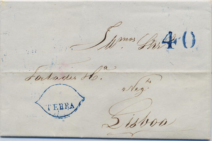 0517.jpg -     Lote:    517            Portugal       Descrição:      Lisboa / Limão Terra / Correio Marítimo doméstico &mdash;   A azul, GM LSB24, em carta datada do Porto (12.01.50) para Lisboa (13.01.50) com o porte de 40 reis batido a azul. MB e MR.        Carta       Valor Base:     &euro; 1000,00     Valor Venda:     Retirado     