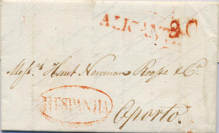 0521.jpg -     Lote:    521            Portugal       Descrição:      Hespanha &mdash;   A vermelho, GM LSB OE3, em carta datada de Nápoles (01.03.1832), com trânsito por Alicante, para o Porto, com o porte a vermelho de 90 reis. B e R.        Carta       Valor Base:     &euro; 250,00     Valor Venda:     Retirado     