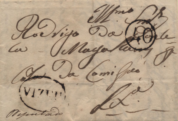 0563.jpg -     Lote:    563            Portugal       Descrição:      Viseu &mdash;   A sépia, GM VIS7 em carta circulada de Viseu para Lisboa (01.04.35) com o porte de 40 reis batido a sépia. Carta dirigida ao Deputado Rodrigo da Fonseca de Magalhães. MB.        Carta       Valor Base:     &euro; 10,00     Valor Venda:     &euro; 10,00     