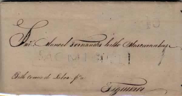 0566.jpg -     Lote:    566            Açores       Descrição:      São Miguel &mdash;   A preto, GM PDL1, em carta datada de S. Miguel (15.12.34) para a Figueira, com o porte de 40 reis batido a preto. Marca mal batida.        Carta       Valor Base:     &euro; 30,00     Valor Venda:     Retirado     