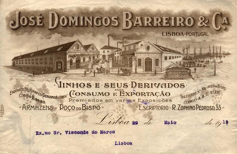 0704.jpg -     Lote:    704                   Descrição:         Cartas publicitárias. Lote composto por: Sobrescrito da Casa Americana, circulada com selo tipo Ceres de 2 &frac12; c em 08.08.12; Sobrescrito da Associação de Classe dos Caixeiros de Lisboa, não circulado; cartas comerciais de José Domingos Barreiro & Cia, com bela gravura da zona do Poço do Bispo, incluindo carro eléctrico, também servindo para temática de vinhos, e de M. A. Brito & C.ª. Lote a ver.        Lote       Valor Base:     &euro; 6,00     Valor Venda:     Retirado     