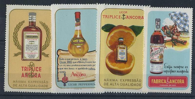 0905.jpg -     Lote:    905                   Descrição:         Vinhetas. Licores Ancora. Lote de 4 vinhetas publicitárias "Tríplice (duas diferentes), Peppermint e Groselha". MB.        ***       Valor Base:     &euro; 5,00     Valor Venda:     Retirado     