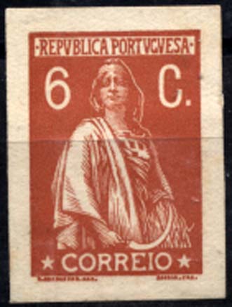 1026.jpg -     Lote:    1026            Portugal       Descrição:         1924/26 &mdash; Ceres. Novas taxas e cores. Prova de 6C em castanho vermelho, não denteada, em papel amarelado, levemente pontinhado, sem goma. Cor aprovada. MB.        PRV       Valor Base:     &euro; 5,00     Valor Venda:     &euro; 6,00     