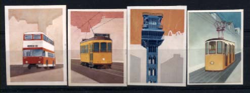 1052.jpg -     Lote:    1052            Portugal       Descrição:         1989 &mdash; Transportes de Lisboa. Lote de 4 provas fotográficas a cores dos motivos, sem impressão das legendas (motivos com ligeiras diferenças em relação aos aprovados) CE1889/1892. MB e MR.        PRV       Valor Base:     &euro; 10,00     Valor Venda:     &euro; 18,00     