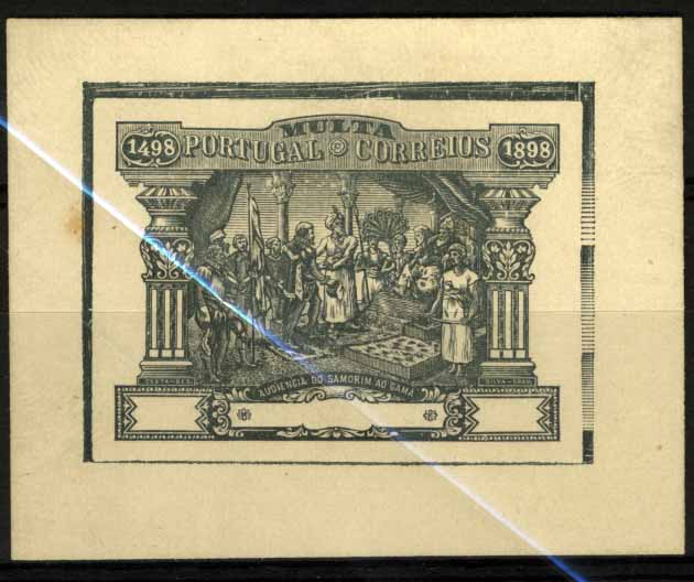 1067.jpg -     Lote:    1067            Portugal       Descrição:         1898 &mdash; 4.º Centenário do descobrimento do Caminho Marítimo para a Índia &mdash; Porteado. Prova de cor (azul ardósia) sem taxa em papel acetinado. MB e R.        PRV       Valor Base:     &euro; 20,00     Valor Venda:     &euro; 20,00     