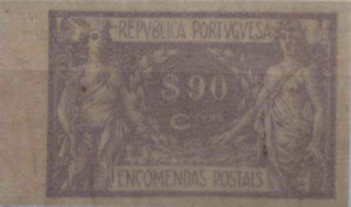 1071.jpg -     Lote:    1071            Portugal       Descrição:         1920/22 &mdash; Encomendas. Comércio e Indústria. CE EP11, $90 violeta claro. Prova não denteada na cor aprovada em papel cebola.        PRV       Valor Base:     &euro; 6,00     Valor Venda:     Retirado     