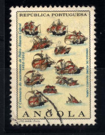 1185.jpg -     Lote:    1185            Angola       Descrição:         1968 &mdash; 5.º Centenário do Nascimento de Pedro Álvares Cabral. CE534, 2$50. Selo com a taxa OMITIDA. B e R.        O       Valor Base:     &euro; 8,00     Valor Venda:     &euro; 12,00     