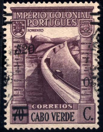 1191.jpg -     Lote:    1191            Cabo Verde       Descrição:         1951 &mdash; Império Colonial Português, com sobretaxa. CE255, $20 s/ 70C violeta castanho. Selo com dupla sobrecarga, uma delas invertida. Não catalogada.        O       Valor Base:     &euro; 10,00     Valor Venda:     &euro; 18,00     
