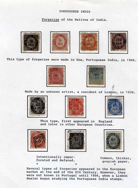 1200.jpg -     Lote:    1200            Índia Portuguesa       Descrição:         1871//76 &mdash; Nativos. Lote de 12 selos falsos, de autoria de diversos falsificadores não identificados. Quatro selos falsificados em Goa em 1906, dois por falsificados em Lisboa em 1938, 3 falsificações que apareceram inicialmente em Inglaterra e 3 não identificada a sua origem. Lote muito interessante.         Lote*/O       Valor Base:     &euro; 100,00     Valor Venda:     &euro; 380,00     