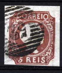 1257.jpg -     Lote:    1257            Portugal       Descrição:         1855/56 &mdash; D. Pedro V, cabelos lisos. CE5, 5 reis castanho vermelho, com três boas margens e uma curta. Valor de catálogo &euro; 1.560,00.        O       Valor Base:     &euro; 120,00     Valor Venda:     &euro; 120,00     