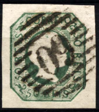 1258.jpg -     Lote:    1258            Portugal       Descrição:         1855/56 &mdash; D. Pedro V, cabelos lisos. CE8, verde amarelo. Margens de luxo, obliterado com carimbo numérico da 1.ª reforma 60 &mdash; FEIRA. Valor de catálogo &euro; 119,00.        O       Valor Base:     &euro; 30,00     Valor Venda:     Retirado     