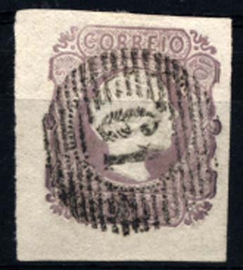 1259.jpg -     Lote:    1259            Portugal       Descrição:         1855/56 &mdash; D. Pedro V, cabelos lisos. CE9, 100 reis lilás. Selo com duas margens largas e duas normais, obliterado com carimbo da 1.ª reforma 61 &mdash; GUIMARÃES. Valor de catálogo &euro; 165,00.        O       Valor Base:     &euro; 40,00     Valor Venda:     Retirado     