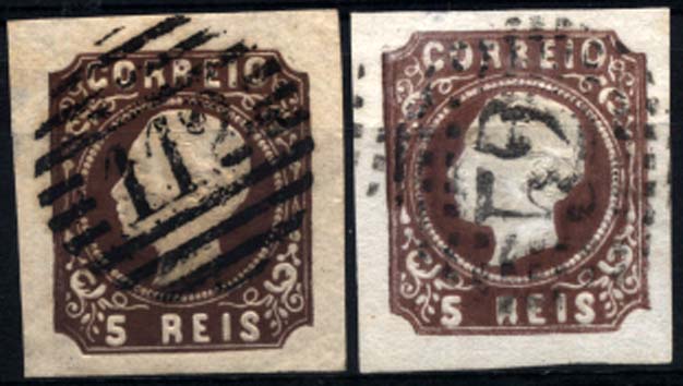1264.jpg -     Lote:    1264            Portugal       Descrição:         1862/64 &mdash; D. Luís I. CE14. Dois selos, ambos tipo III, um em castanho escuro e outro em castanho, obliterados com carimbos da 1.ª reforma 112 &mdash; VISEU e 52 de pontos do PORTO. Bonitos. Valor de catálogo &euro; 32,20.        O       Valor Base:     &euro; 8,00     Valor Venda:     &euro; 8,00     