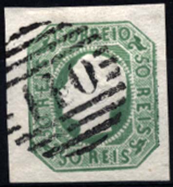 1267.jpg -     Lote:    1267            Portugal       Descrição:         1862/64 &mdash; D. Luís I. CE17, 50 reis verde azul, com duas margens de luxo e duas normais, obliterado com carimbo da 1.ª reforma 140 &mdash; ALVAIAZERE. Valor de catálogo &euro; 175.00.        O       Valor Base:     &euro; 40,00     Valor Venda:     Retirado     