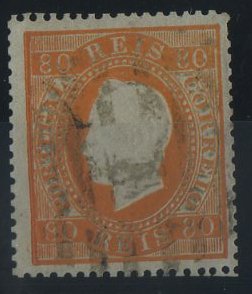 1299.jpg -     Lote:    1299            Portugal       Descrição:         1870/76 &mdash; D. Luís I, fita direita. CE42, 80 reis, papel liso, denteado 14. Um dente mais curto. Valor de catálogo &euro; 1.530,00.        O       Valor Base:     &euro; 150,00     Valor Venda:     Retirado     