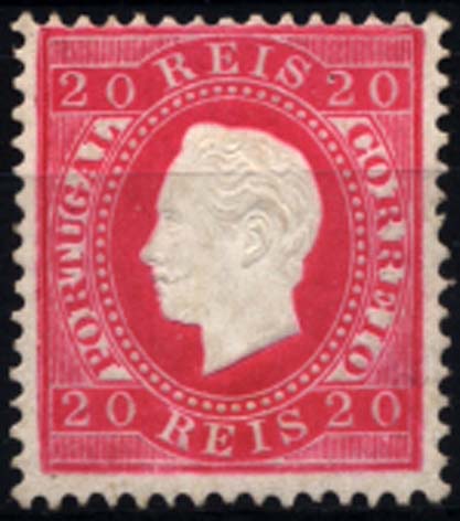 1332.jpg -     Lote:    1332            Portugal       Descrição:         1884 &mdash; D. Luís I, fita direita. Nova cor e valor. CE66, 20 reis carmim, denteado 12 &frac12;. Selo regomado.         RG***       Valor Base:     &euro; 75,00     Valor Venda:     Retirado     