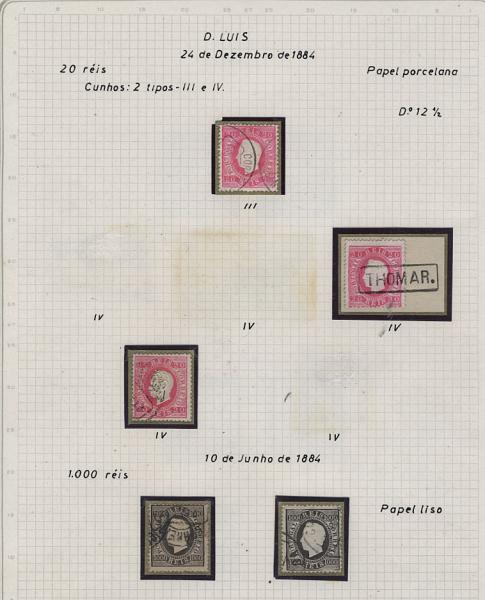 1334.jpg -     Lote:    1334            Portugal       Descrição:         1884 &mdash; D. Luís I, fita direita. Nova cor e valor. CE66/67. Lote composto por: CE66, papel porcelana, 20 reis carmim rosa * denteado 12 &frac12; (1 selo tipo VI e 2 selos tipo VII) * denteado 13 &frac12; (2 selos tipo VI e 2 selos tipo VII; CE67, papel liso, 1000 reis preto * denteado 12 &frac12; (2 selos) e denteado 13 &frac12; (2 selos). Tonalidades. Valor de catálogo &euro; 1.516,40. Ex-Leote.        Lote/O       Valor Base:     &euro; 220,00     Valor Venda:     Retirado     