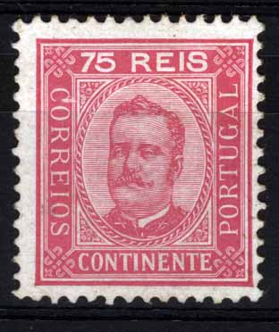 1342.jpg -     Lote:    1342            Portugal       Descrição:         1892/93 &mdash; D. Carlos I, tipo Diogo Neto. CE72, 75 reis carmim, papel porcelana, denteado 11 &frac12;. Valor de catálogo &euro; 523,00.        **       Valor Base:     &euro; 90,00     Valor Venda:     &euro; 170,00     