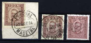 1346.jpg -     Lote:    1346            Portugal       Descrição:         1892/93 &mdash; D. Carlos I, tipo Diogo Neto. CE73, 100 reis castanho s/ amarelo, papel porcelana. Lote de 3 selos em denteados 11 &frac12;, 12 &frac12; e 13 &frac12;. Valor de catálogo &euro; 60,50.        O/FRG       Valor Base:     &euro; 12,00     Valor Venda:     Retirado     