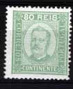 1348.jpg -     Lote:    1348            Portugal       Descrição:         1892/93 &mdash; D. Carlos I, tipo Diogo Neto. CE86, 80 reis verde claro, papel porcelana, denteado 12 &frac12;. Valor de catálogo &euro; 178,00.        **       Valor Base:     &euro; 30,00     Valor Venda:     &euro; 40,00     