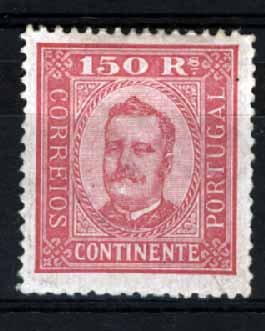 1350.jpg -     Lote:    1350            Portugal       Descrição:         1892/93 &mdash; D. Carlos I, tipo Diogo Neto. CE77, 150 reis, carmim s/ rosa, papel porcelana, denteado 13 &frac12;. Valor de catálogo &euro; 272,00.        **       Valor Base:     &euro; 50,00     Valor Venda:     Retirado     