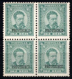 1359.jpg -     Lote:    1359            Portugal       Descrição:         1892/1893 &mdash; D. Luís I. Sobrecarga PROVISÓRIO. CE81, 10 reis verde, sobrecarga b, papel porcelana, denteado 11 &frac12;. Quadra com 3 pontos de óxido no verso. Valor de catálogo &euro; 233,60. MB.        ***       Valor Base:     &euro; 30,00     Valor Venda:     Retirado     