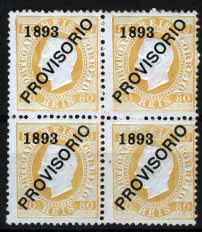 1370.jpg -     Lote:    1370            Portugal       Descrição:         1892/93 &mdash; D. Luís I. Sobrecargas PROVISÓRIO. CE94, 80 reis amarelo. Sobrecarga d. Quadra, com apenas um selo sem sinal de charneira. Ligeiros pontos de óxido nos dois primeiros selos. Valor de catálogo &euro; 700,00.        ***/**       Valor Base:     &euro; 120,00     Valor Venda:     &euro; 120,00     