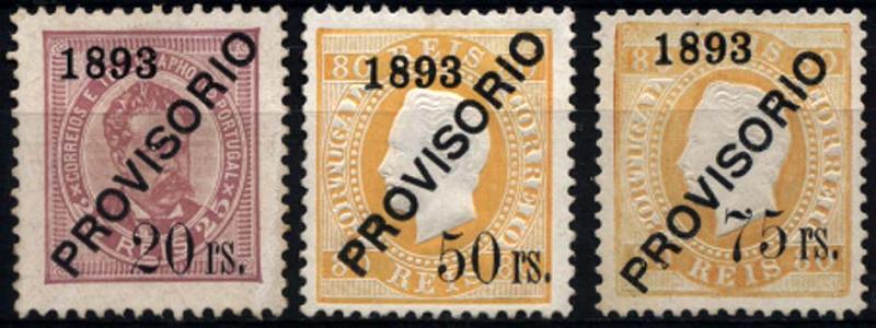 1371.jpg -     Lote:    1371            Portugal       Descrição:         1892/93 &mdash; D. Luís I. Sobrecarga PROVISÓRIO. CE95/97. Série completa de selos com as sobrecargas e, f e g. Selos CE95 e 97 regomados. Valor de catálogo &euro; 436,20.        **       Valor Base:     &euro; 60,00     Valor Venda:     &euro; 60,00     