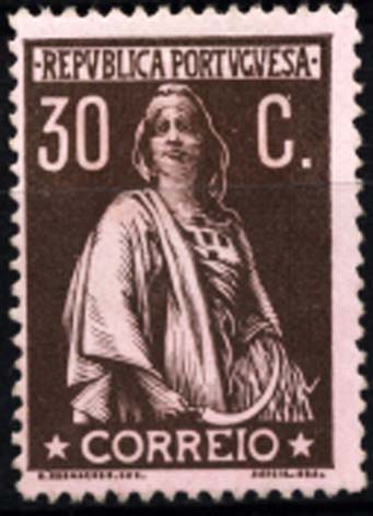 1407.jpg -     Lote:    1407            Portugal       Descrição:         1912 &mdash; Ceres. CE218, 30c castanho s/ rosa, papel porcelana, denteado 15x14. Valor de catálogo &euro; 216,00.        **       Valor Base:     &euro; 30,00     Valor Venda:     &euro; 32,00     