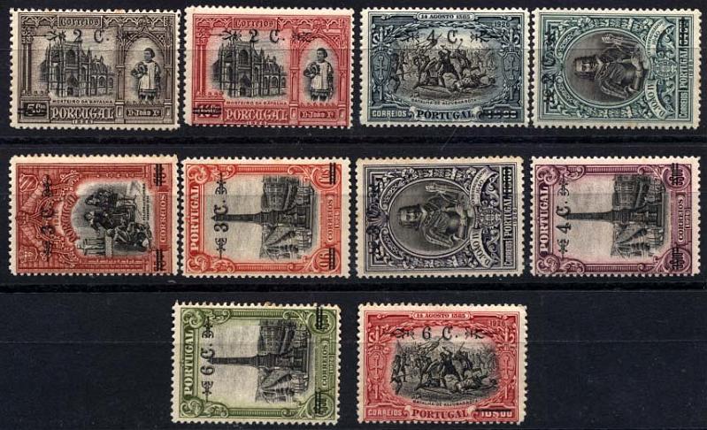 1427.jpg -     Lote:    1427            Portugal       Descrição:         1926 &mdash; Independência de Portugal, com sobretaxa. CE386/395. Série completa (selos 390 e 391 com ligeiros pontos de óxido). Valor de catálogo &euro; 88,45.        ***       Valor Base:     &euro; 10,00     Valor Venda:     &euro; 16,00     