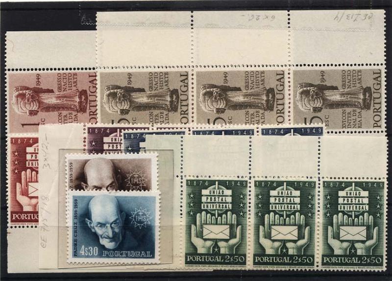 1502.jpg -     Lote:    1502            Portugal       Descrição:         1949/60 &mdash; Lote com as séries CE712/14 em blocos de 6 selos; CE715/18 em tiras de 3 selos e CE861/62 simples. Valor de catálogo &euro; 301,00.        Lote       Valor Base:     &euro; 30,00     Valor Venda:     &euro; 40,00     
