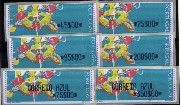 1532.jpg -     Lote:    1532            Portugal       Descrição:         1995 &mdash; Galinhas - Brinquedos Populares. LITHO-FORMAS. CE ETQ10A. Série completa para o correio ordinário e c. azul. Valores para o ano de 1997 (45, 75, 95, 200 e CA75 e 350). Valor de catálogo &euro; 330,00.  MB e MR.        ETQ       Valor Base:     &euro; 60,00     Valor Venda:     Retirado     