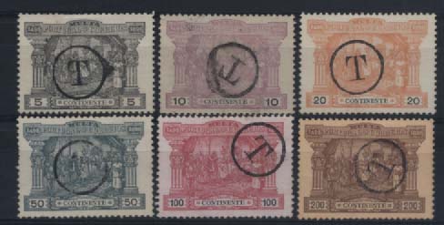 1548.jpg -     Lote:    1548            Portugal       Descrição:         1898 &mdash; Porteado. 4.º Centenário do Descobrimento do Caminho Marítimo para a Índia. CE POR 1/6. Série completa obliterada com carimbo de multa de Lisboa. Valor de catálogo &euro; 201,00.        O       Valor Base:     &euro; 30,00     Valor Venda:     &euro; 34,00     