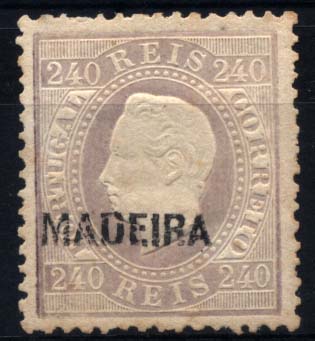 1578.jpg -     Lote:    1578            Madeira       Descrição:         1871/76 &mdash; D. Luís I, fita direita. CE24, 240 reis, papel liso, denteado 12 &frac12;, sobrecarga C. Valor de catálogo &euro; 1.280,00.        *       Valor Base:     &euro; 150,00     Valor Venda:     &euro; 160,00     