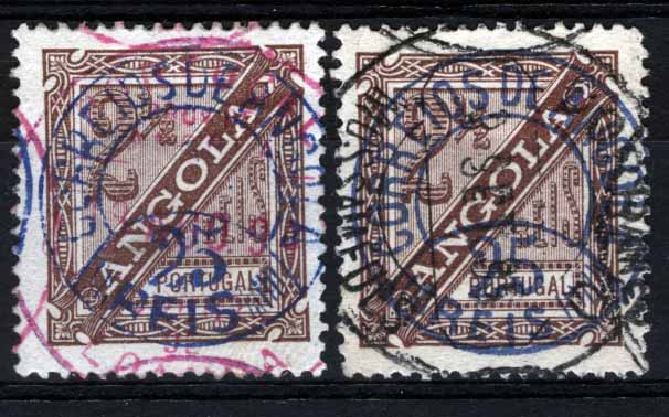 1600.jpg -     Lote:    1600            Angola       Descrição:         1894 &mdash; Jornaes. Selos de 2 &frac12; reis com sobretaxa. CE31, 25 s/ 2 &frac12; reis castanho. Lote de dois selos em denteado 13 &frac12;. Valor de catálogo &euro; 164,00.        O       Valor Base:     &euro; 30,00     Valor Venda:     Retirado     