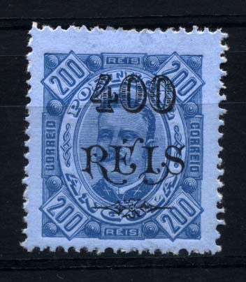 1612.jpg -     Lote:    1612            Angola       Descrição:         1893/94 &mdash; D. Carlos I, tipo Diogo Neto, com sobretaxa. CE73, 400 reis s/ 200 reis, azul s/ azul, papel porcelana. Denteado 13 &frac12;. Valor de catálogo &euro; 380,00. MB e MR.        **       Valor Base:     &euro; 75,00     Valor Venda:     &euro; 150,00     
